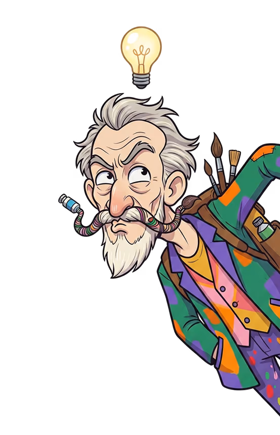 Cartoon artist peeking from behind the FAQ list